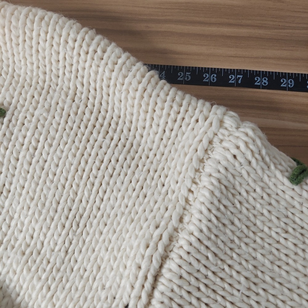 Forever 21 Cherry Sweater L Chunky Knit Cream Cropped Balloon Sleeve Mock Neck - Picture 6 of 8